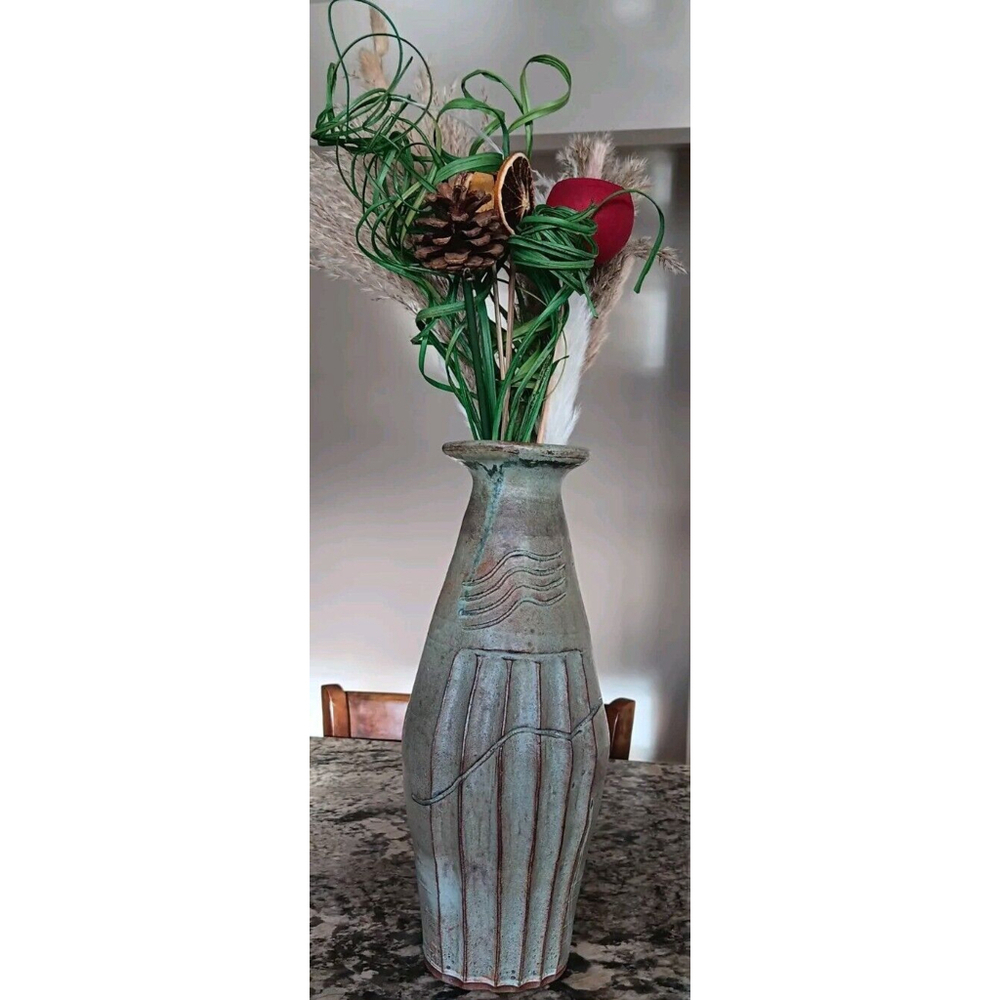 Gorgeous Handcrafted Artisan Vase Signed Green/Teal/Brown Masterpiece